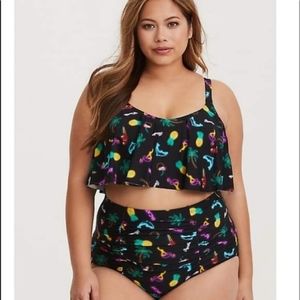 Torrid black flutter neon swim top 2